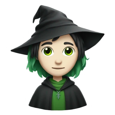 teenage white-skinned wizard with black hair and green eyes in green disgue sticker