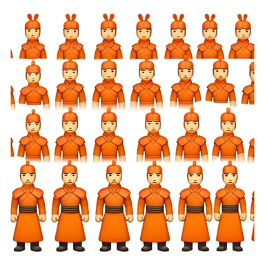 Terracotta Army Xi'an, simplified emoji style with bold outlines and bright colors, cartoon style ancient warrior statues lined up sticker