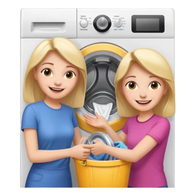 Mother and daughter opening a washing machine door sticker