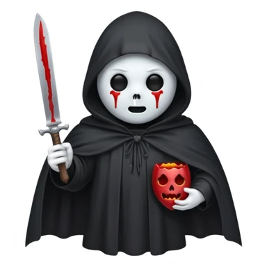 make a ghost face emoji with a cloak on and a bloody knife from the movie scream sticker