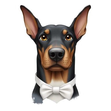 Doberman with a white bow sticker