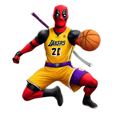 Deadpool in a Lakers jersey hyper realistic  sticker