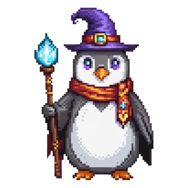 penguin wizard with magic staff and robe sticker