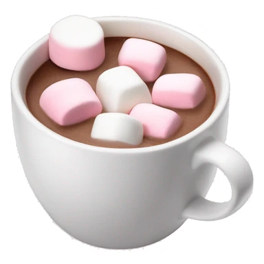 Hot chocolate in a white mug with pink and white marshmallows  sticker