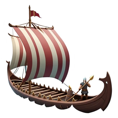 clash-of-clans-aesthetic_-cinematic-viking-longboat, rendered in a flat, bold vector style with minimal shading, featuring a striking dragon-headed prow slicing through icy, churning waters. shields on the side and vikings rowing The longboat’s intricately detailed shields and carved motifs evoke a sense of epic adventure and Nordic might, with billowing sails catching a dramatic, stormy sky backdrop. sticker