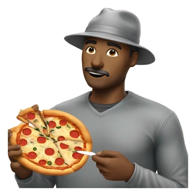 a man with a grey hat, eat a slice of pizza sticker