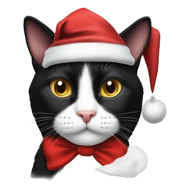 Black and white tuxedo cat with Santa hat sticker