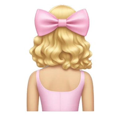 blonde open hair from behind with a pastel pink bow sticker