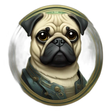 A cyberpunk pug in Art Nouveau style during 1910 sticker