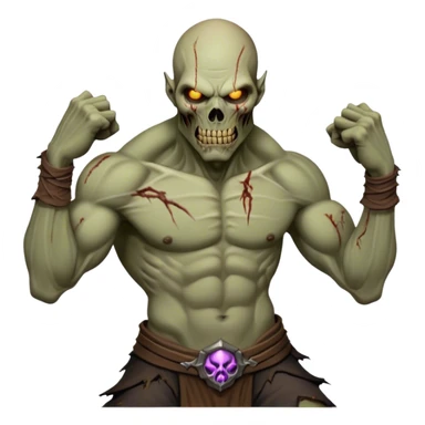 Cinematic Realistic WoW undead civilian Portrait, captured in a fierce, battle-ready stance, muscles taut beneath his tattered, earth-toned attire. His decayed, pallid skin and glowing eyes are rendered with intense lifelike detail and dynamic lighting, high shine, embodying the raw, relentless fury of an undead civilian in the heat of combat. sticker