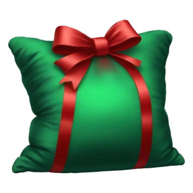 Aesthetic dark green pillow with a red bow sticker