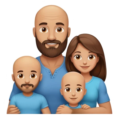Happy Muscular Bald beard man and his hot wife with long brown hair and 3 sons sticker