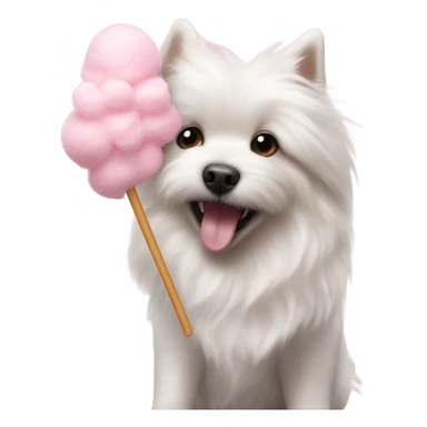 Little White dog eating cotton candy  sticker