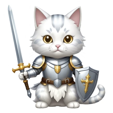cat dressed as a paladin with shining armor and a holy sword sticker