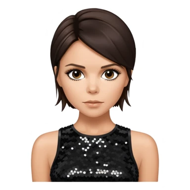 Victoria Beckham with dark brown hair, black sequin crop top sticker