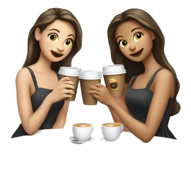 Three beautiful girls in dresses have coffee sticker