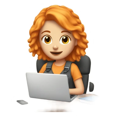 Orange haired white girl working on a laptop in a cozy room sticker