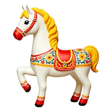 Dymkovo toy horse, traditional Russian colorful clay figurine with patterns, bright colors, folk art style sticker