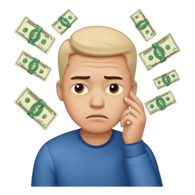 frustrated man thinking about money sticker