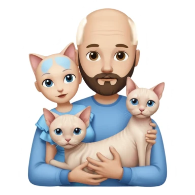 A couple, a man and a woman. The man, who is bald with a beard and wearing a blue shirt, is holding a Siamese cat in his arms. The woman, who has light hair and is wearing a white dress, is holding a white Sphynx cat in her arms sticker