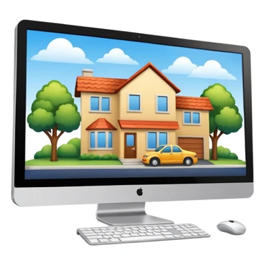 A pc monitor with houses that is for sold or rent in a site sticker