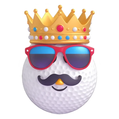 dynamic emoji for Queen City Golf Club golf ball wearing sunglasses with crown and city elements, fun cool style sticker