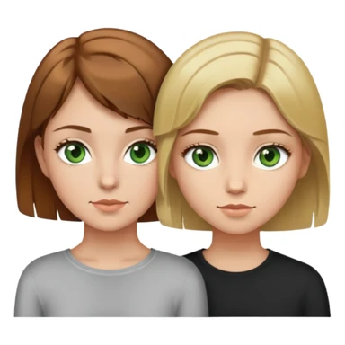 green eye girl with short light brown hair sat next to girl with brown eyes and brown hair with blonde highlights sticker