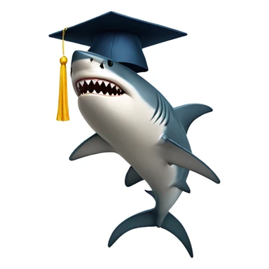 A shark holding a graduation cap and a diploma emoji. sticker