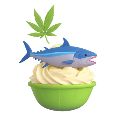 bluefin tuna in a gelato with cannabis leaf sticker