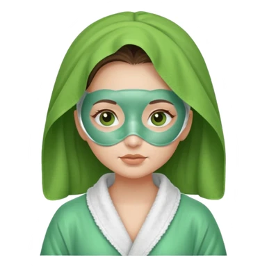 girl in a bathrobe with green facial mask sticker