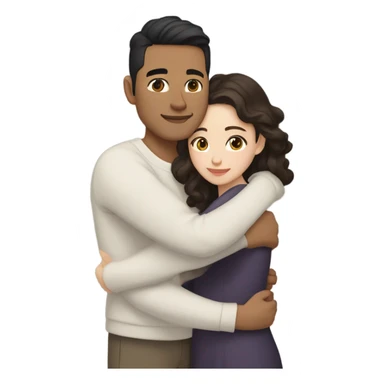 A pale half Asian man with short dark hair and amber eyes embracing and loving a white woman with long wavy brunette hair and dark hazel eyes. They love each other a lot And have good fashion taste and are hugging each other tight  sticker