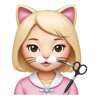  hello Kitty sanro cat, with her eyes closed getting her eyelashes done with a spoolie  sticker