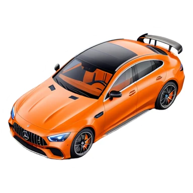 Mercedes amg gt 63 orange colour From top angle light coming from back and creating rimlight with blue colour on object sticker