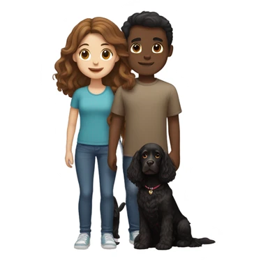 brown-haired girl and brown-haired boy with a black cocker spaniel sticker