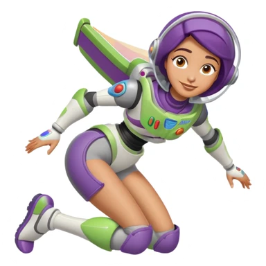 Middle eastern Short lady with buzz lightyear knee pads sticker