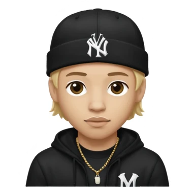 rapper da trắng, tóc vàng, full đen, có mũ len hãng MLB, đẹp trai
 sticker