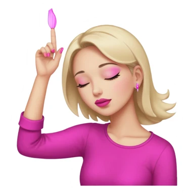 Yellow circle emoji sighing and drumming fingers up the side of their head the eye is closed it is a side profile pink lipstick and pink nails sticker