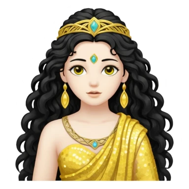 Libera, Goddess of Labyrinth from Roman Deities with long jet black wavy hair, yellow sequin toga  sticker
