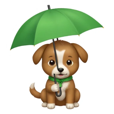 baby dog hold small green umbrella sticker