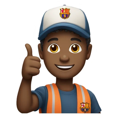 smiling boy in stylish outfit Barcelona cap showing thumbs up sticker