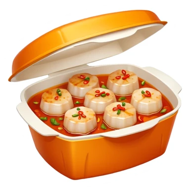Scallops in spicy sauce takeout Chinese dish in takeout container sticker