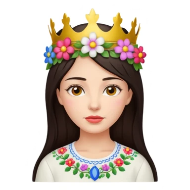 Ukrainian woman in a white embroidered shirt with dark hair and a crown of flowers on her head sticker