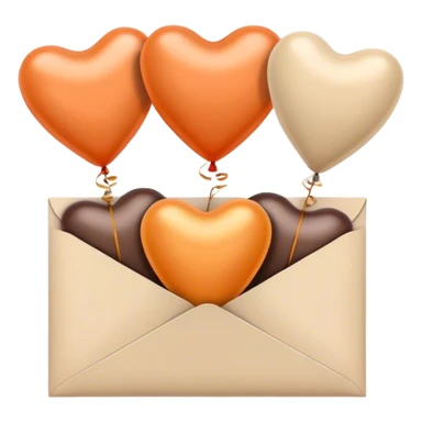dark brown love letter in pastel beige and dark orange metallic heart-shaped balloons sticker