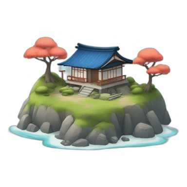 Small Japanese house with a blue roof and a torii gate on an island sticker