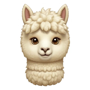 Cinematic Cute Cream Alpaca Portrait Emoji, Head tilted playfully and inquisitively, featuring a fluffy, cream fleece with a natural sheen, round, sparkling gentle eyes filled with curiosity, Simplified yet irresistibly adorable features, highly detailed, glowing with a warm, friendly glow, high shine, affectionate and gentle, stylized with a touch of whimsy, bright and endearing, soft glowing outline, capturing the essence of a mischievous yet loving alpaca, so playful it feels like it could prance out of the screen and into your arms! sticker