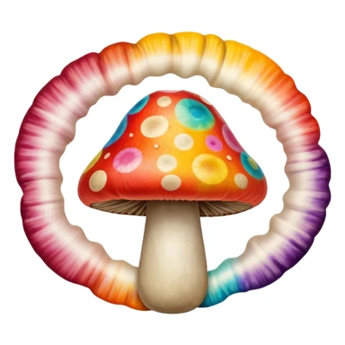 Baloney sitting on a tiedye mushroom sticker