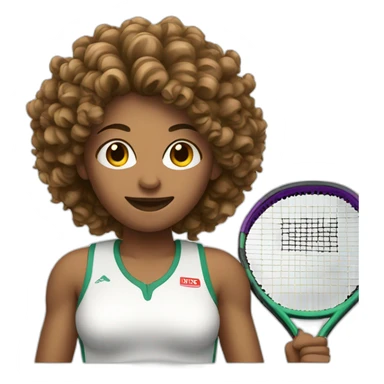 female tennis player with curly hair, pointed nose sticker