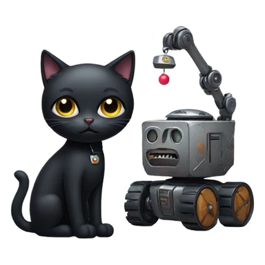 Sad Black Cat with Toy Robot sticker