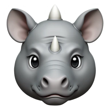 cinematic-noble-cute-rhino-portrait-emoji,slate-grey-hide-poised-and-regal,-with-a-massive,-powerful-build-and-a-thick,--deep-set-soulful-piercing-eyes,-simplified-yet-sharp-and-sophisticated-features,-highly-detailed,-large-black-eyes, white horn, front facing, zoomed out showing shoulders sticker