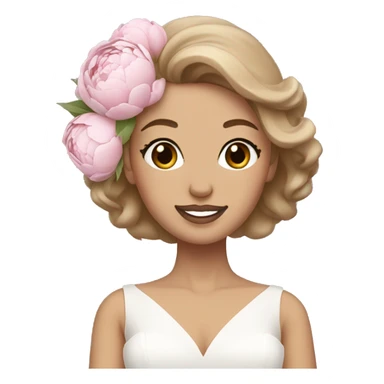 White bride with light brown hair with white and pink peonies bouquet  sticker